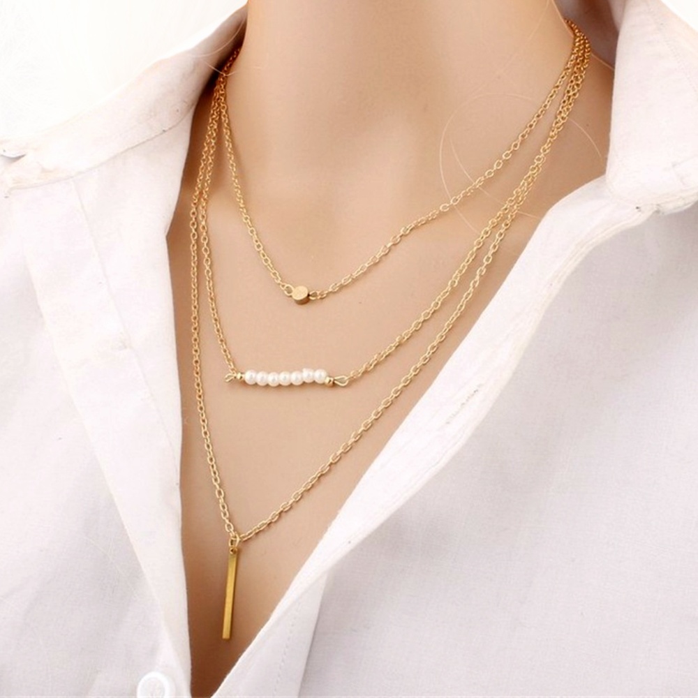 3-Tier Bohemian Indie Layered Pearl Necklace - Picture 1 of 2